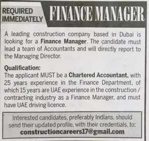 Finance Manager Vacancy