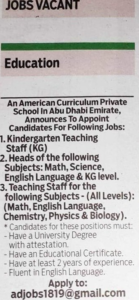 Teaching Jobs in Abu Dhabi