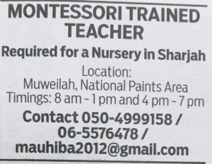 Hiring Montessori Trained Teacher 