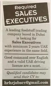 Sales Executive required