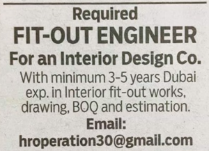 Hiring Fit out Engineer