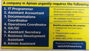 Hiring in Ajman 8x jobs