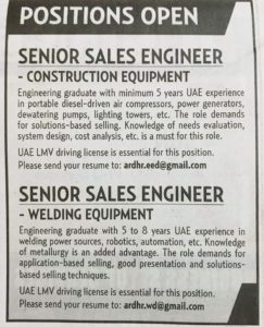 Senior Sales Engineer Construction and Welding