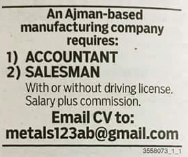 Accountant and Salesman Required