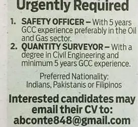 Safety officer and Quantity Surveyor