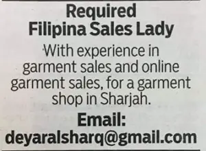 Hiring Filipina Sales Lady