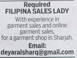 Hiring Filipina Sales Lady
