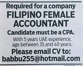 Hiring Filipino Female Accountant 