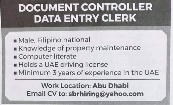Document Controller Data Entry Clerk  