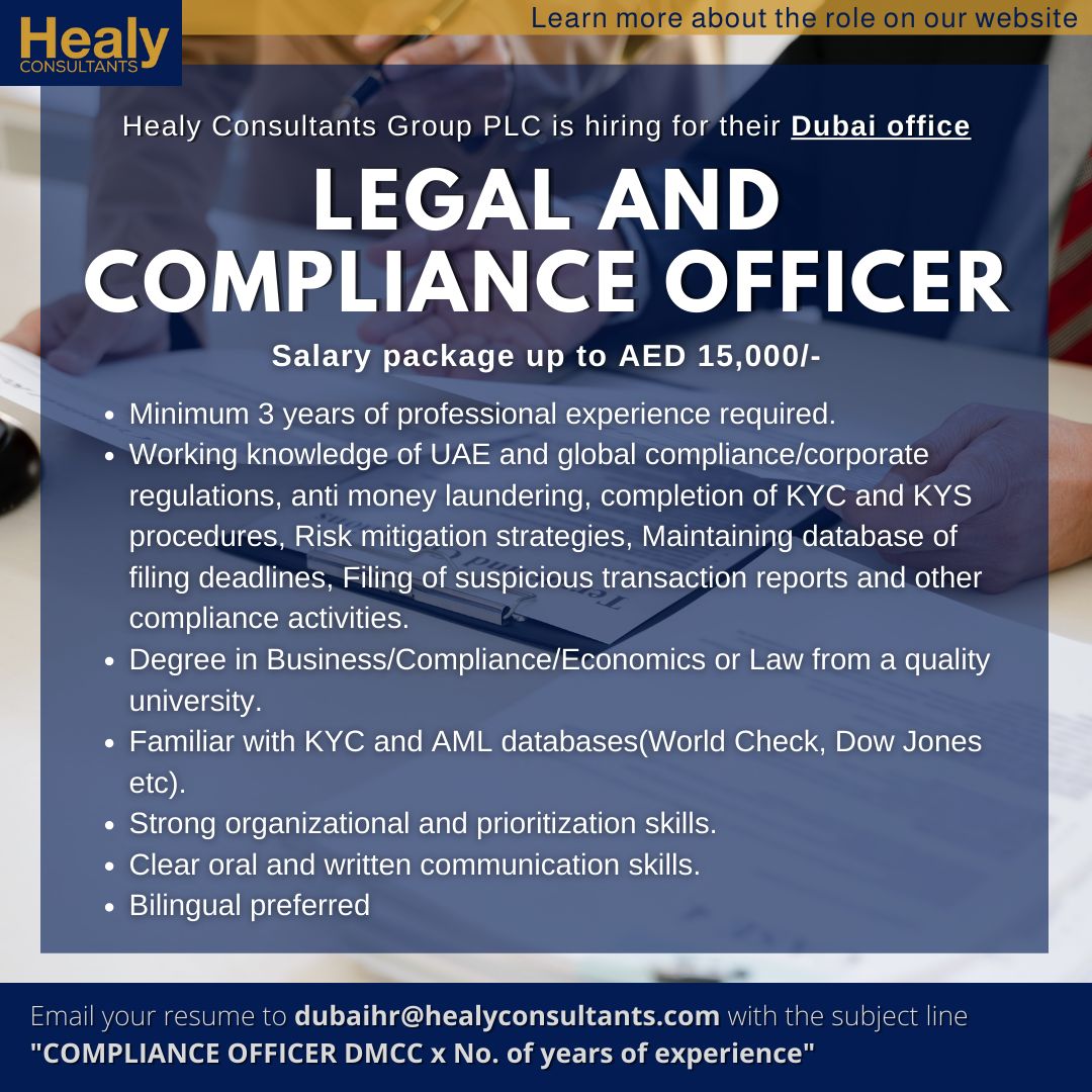 Legal & Compliance Officer Dubai UAE Gulf Career Hunt