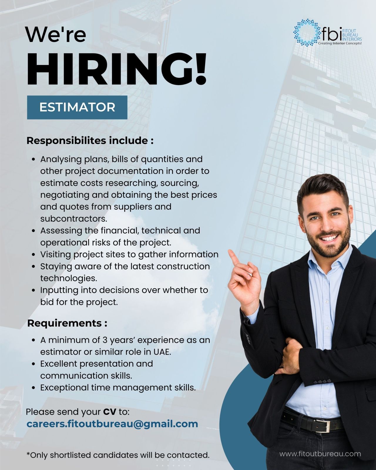 Estimator Dubai UAE Gulf Career Hunt