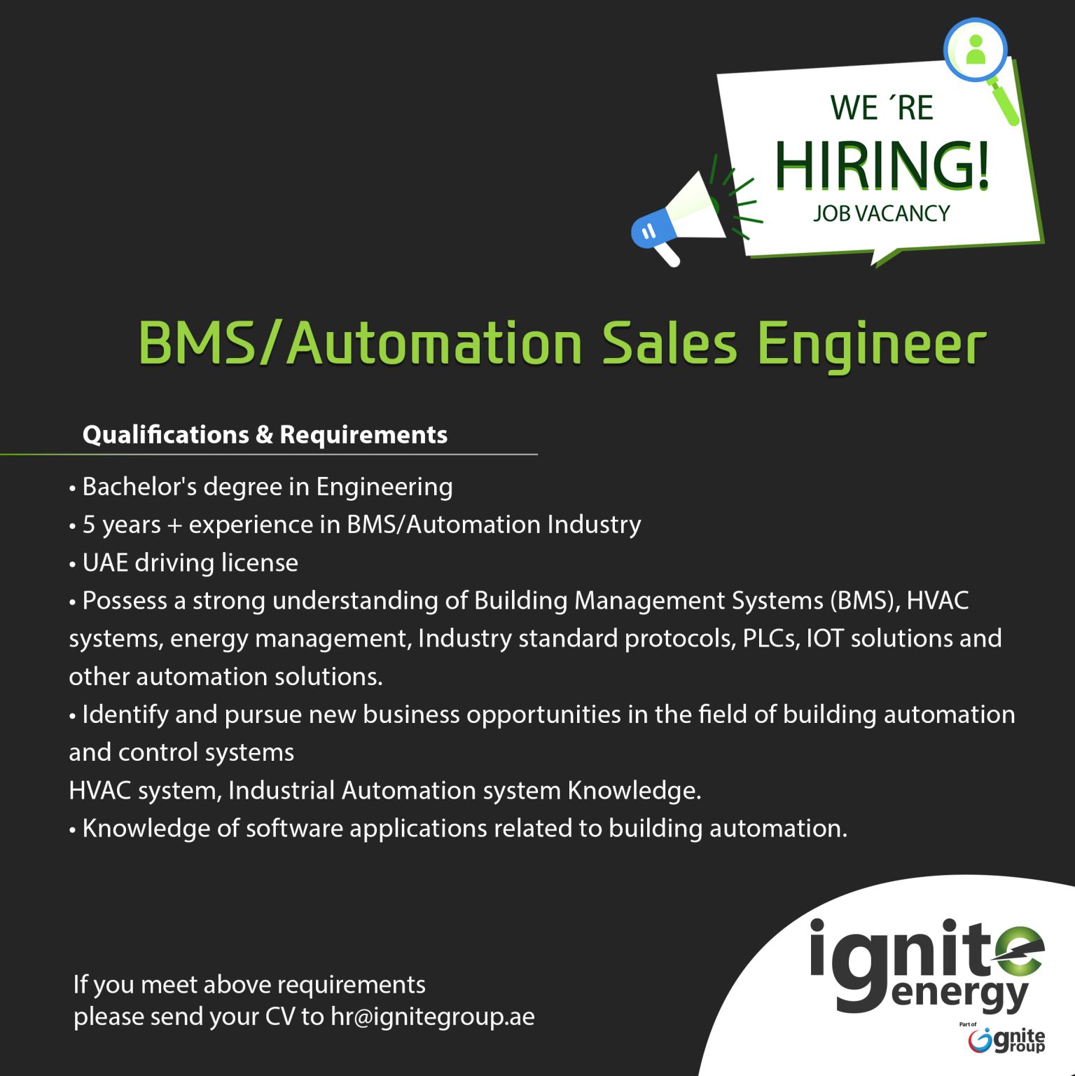 BMS/Automation Sales Engineer Dubai UAE | Gulf Career Hunt